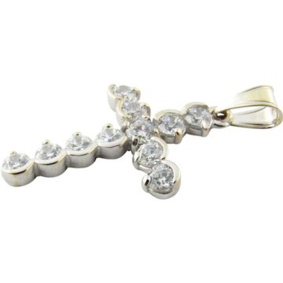 Vintage 18 Karat White Gold Cubic Zirconia Cross Pendant #2865